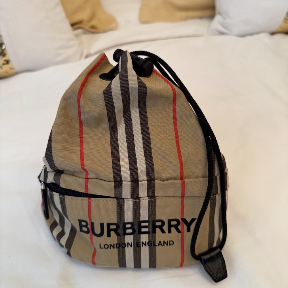Burberry Beige and Red Striped Bucket bag